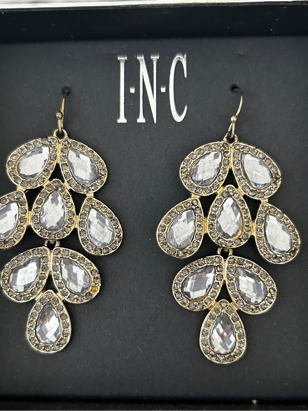 Macy's Gold-Tone Clear Teardrop Crystal Chandelier Earrings